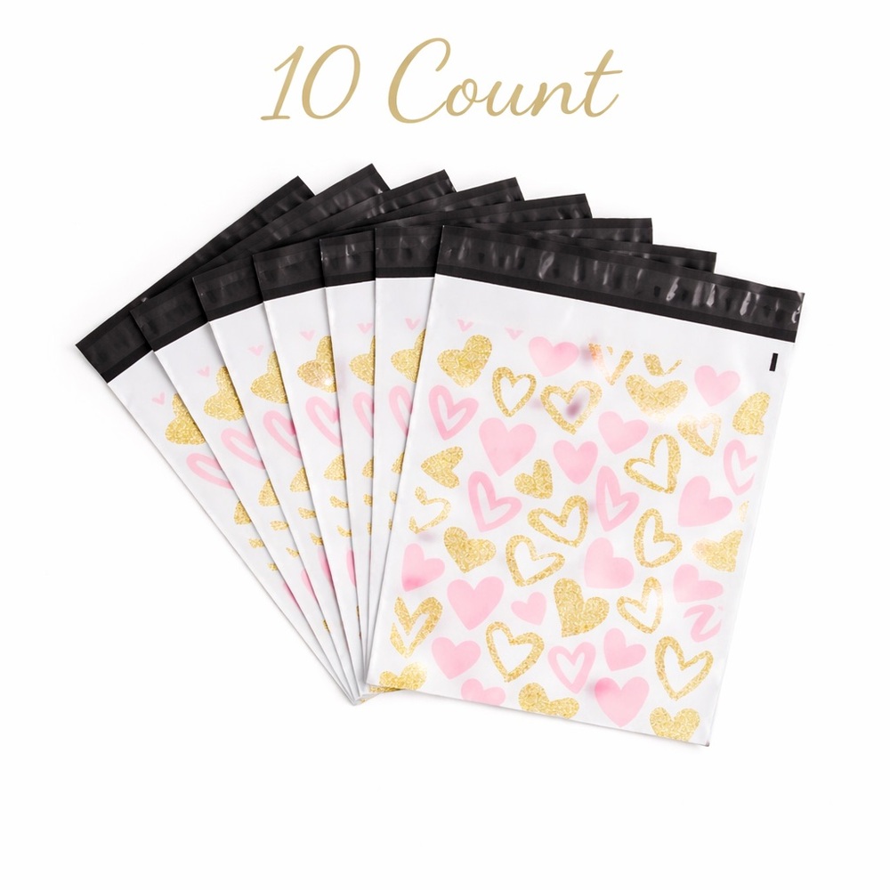 10 Count Pink & Gold Heart Poly Mailers | Boutique Shipping Envelopes 10 x 13